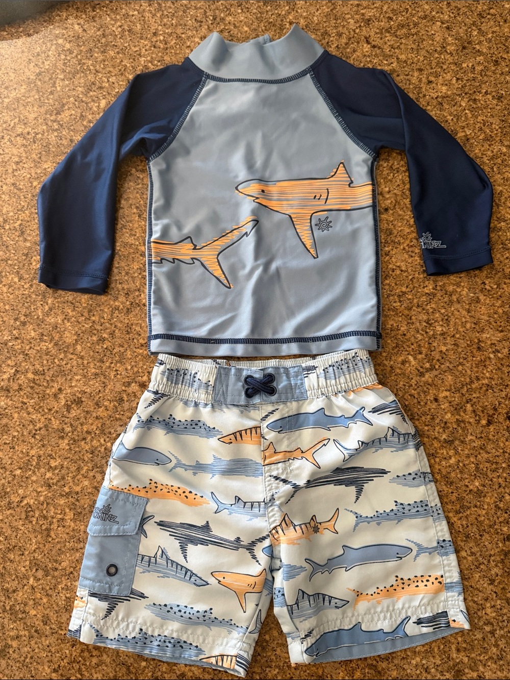 Kids Shark Rash Guard Swim Set - Light Blue & Navy